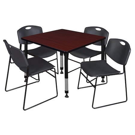 REGENCY Tables > Height Adjustable > Square Table & Chair Sets, 30 X 30 X 23-37, Mahogany TB3636MHAPBK44BK
